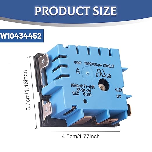 W10434452 Dual Infinite Stove Control Switch – Replaces WPW10434452, 2118918, AP6021365, PS11754687, EAP11754687 – Compatible with Whirlpool, Maytag, Amana, KitchenAid Electric Ranges