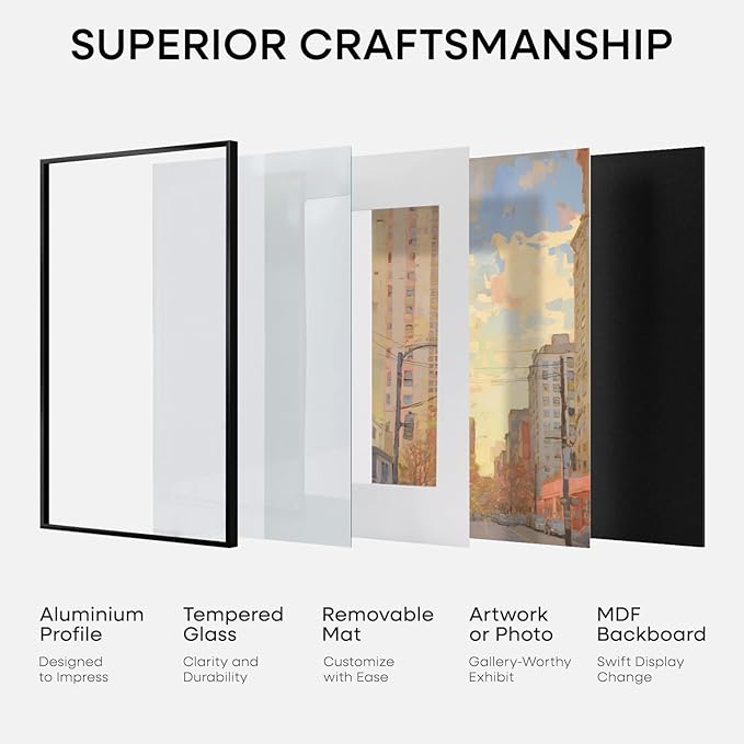 Homeforia 6x9 Picture Frame Black, High End Metal 6 x 9 Black Frames with Mat 4 x 6 for Art, 9x6 Desk Frame Matted to 4x6 inch Photo, 6 by 9 Wall or Tabletop Frames, Tempered Glass, Wall Kit, Set of 3