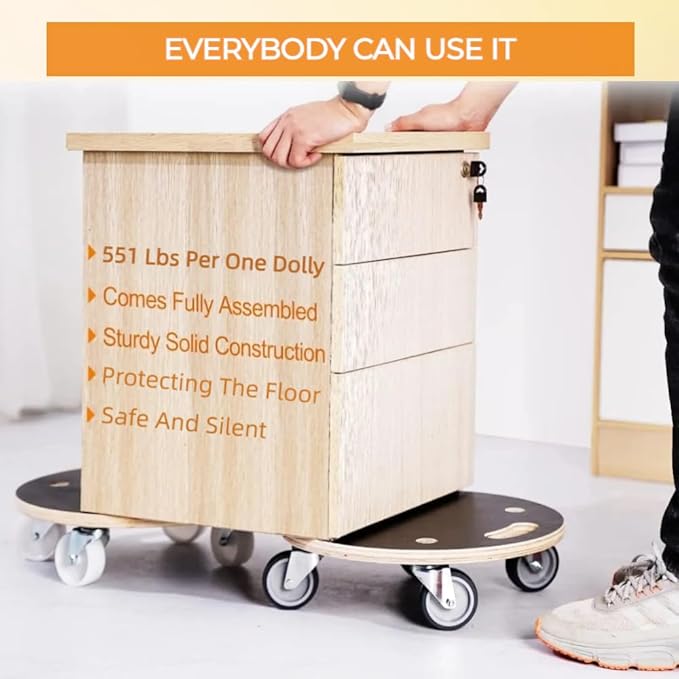 Furniture Moving Dollies,Wooden Movers with 4 Silent Wheels, 15 Inch, Holds 1102 Lbs per 2 Sets，Heavy Duty Dolly for Piano, Couch, Fridge, Washer, Plant，Easy Transportation of Heavy Items