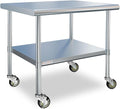 STABLEINK NSF Stainless Steel Prep Table with Wheels 30 x 36 Inches 3ft, Metal Workbench with Adjustable Lower Shelf, for Commercial Kitchen, Restaurant, Hotel, Laundry and Garage