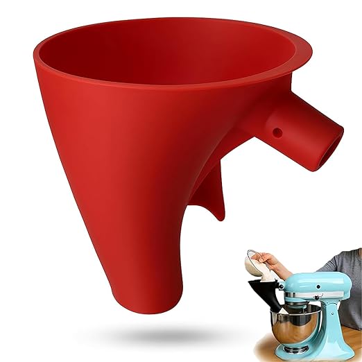 Flour Funnel for Kitchen Aid Mixer, Stand Mixer Attachment, Easy Pour No-Mess Attachment, Anti-Splash Accessory, Durable Dishwasher-Safe Baking Tool (Red)
