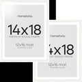 Homeforia 14x18 White Picture Frame, High End Oak 14x18 White Wooden Poster Frames with Mat 12x16 for Print, 14 x 18 Wood Frame Matted to 12 x 16 Photo, 18x14 Frame, Tempered Glass, Wall Kit, Set of 2