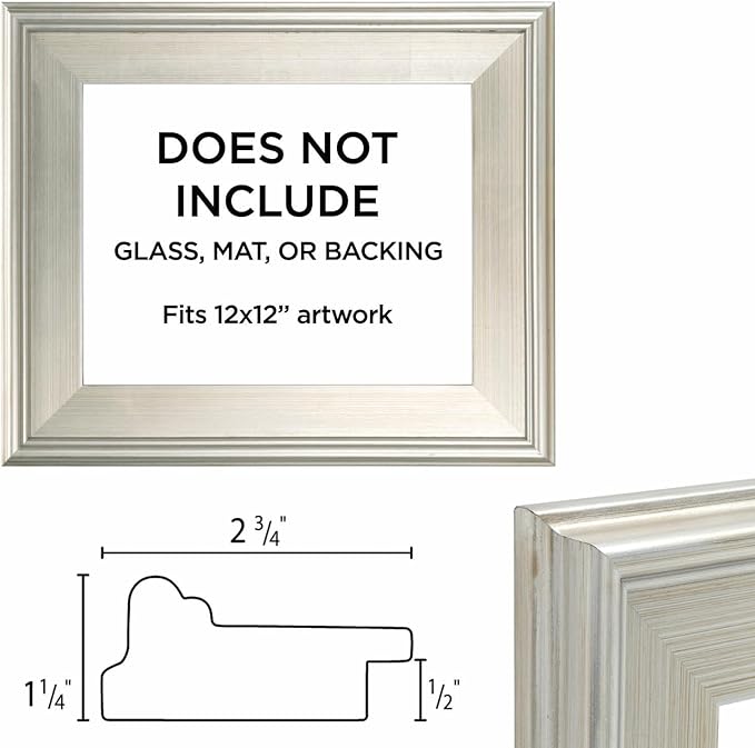 Creative Mark Plein Air Style Frame, Hand Leafed Silver, 12x12-2.75" Wide Moulding with 1/2" Rabbet Depth, Open Back W/O Glazing, Museum Quality, For Art Panels, Stretched Canvas, Pictures & More