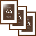 Homeforia A4 Picture Frame Brown Wood, High-End Dark Oak 8.3 x 11.7 Poster Walnut Frames Matted to 5.8 by 8.3 inch Photo, A4 Size Wooden Frame with Mat for A5 Print, Tempered Glass, Wall Kit, Set of 3