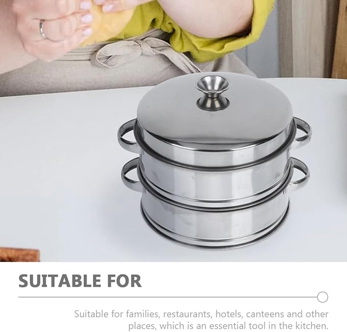 ARTIBETTER Stainless Steel Food Steamer 2-tier Cooking Steamer with Cover for Dumplings and Buns Household Steam Basket for Small Commercial Use