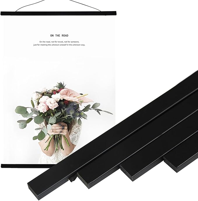 Miaowater 2 Pack Magnetic Poster Frame Hanger,32x24 32x40 32x48 Light Wood Wooden Frames Hangers for Photo Picture Art Canvas Print Artwork Wall Hanging Black 32''