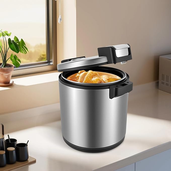 23L Electric Rice Warmer, 110W Commercial Food Warmer,Food Warmer With Rice Spoon,Stainless Steel Hot Holding Cabinet With Temperature Settings For Rice Soup Stew, Commercial Home Kitchen Use