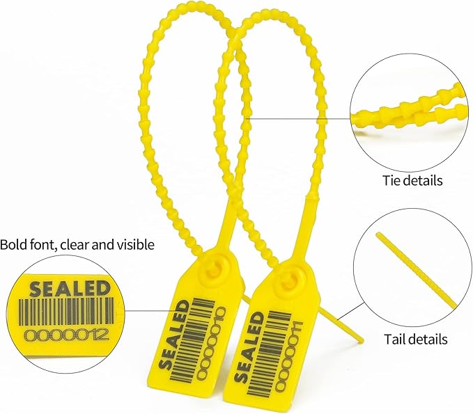 500 Yellow Plastic Barcode Seals, Numberd Plastic Tamper Seals Security Tags, Pull-Tite Safety Zip Ties, Tamper Proof Tags Plasic Locks for Fire Extinguishers