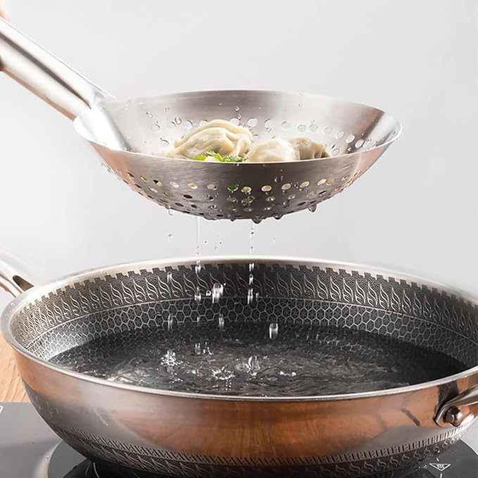 Stainless Steel Skimmer Spoon Kitchen Serving Spoon with Filter Large Slotted Strainer Spoon Oil Filter Spoon Mesh Wire Frying Spoon 9.5 x 7 inch