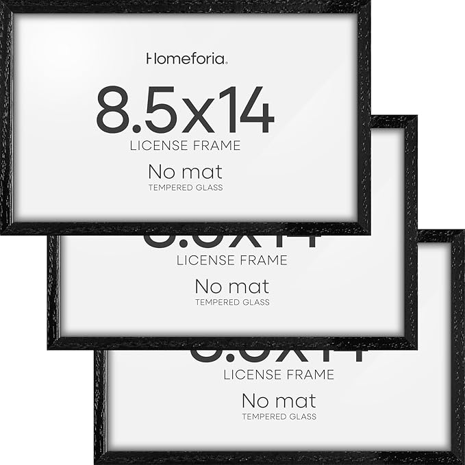Homeforia 8.5x14 Marriage License Frame Black, High End Oak 8.5x14 Certificate Black Wood Frames, 8.5by14 Wooden Frame for Wall & Tabletop, 8.5 by 14 Picture Frames, Tempered Glass, Wall Kit, Set of 3
