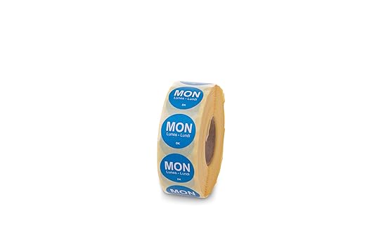 DayMark Safety Systems-I132153 Day of The Week 3/4" Circle Permanent Labels, MON-Sun, Label Dispenser Included (7,000 Labels)