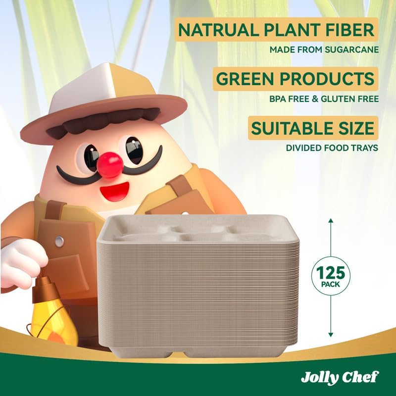 Compostable 5 Compartment 10*8.25*1 Inch 125 Pack Heavy Duty Paper Plates - Image 6