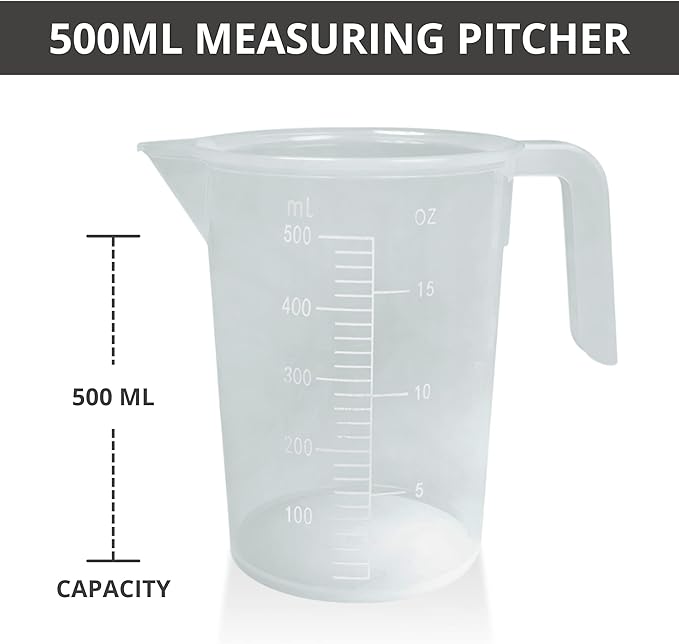 Stackable Plastic Measuring Cup, Graduated Measuring and Mixing Pitcher, Liquid Beaker Measuring Cups, BPA Free, Heavy Duty, Handle and Pour Spout - 500ml