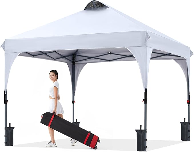 COOSHADE Pop Up Canopy Tent, 10x10 Easy Setup Instant Canopy Sun Shelter Beach Tent, Portable Sports, White