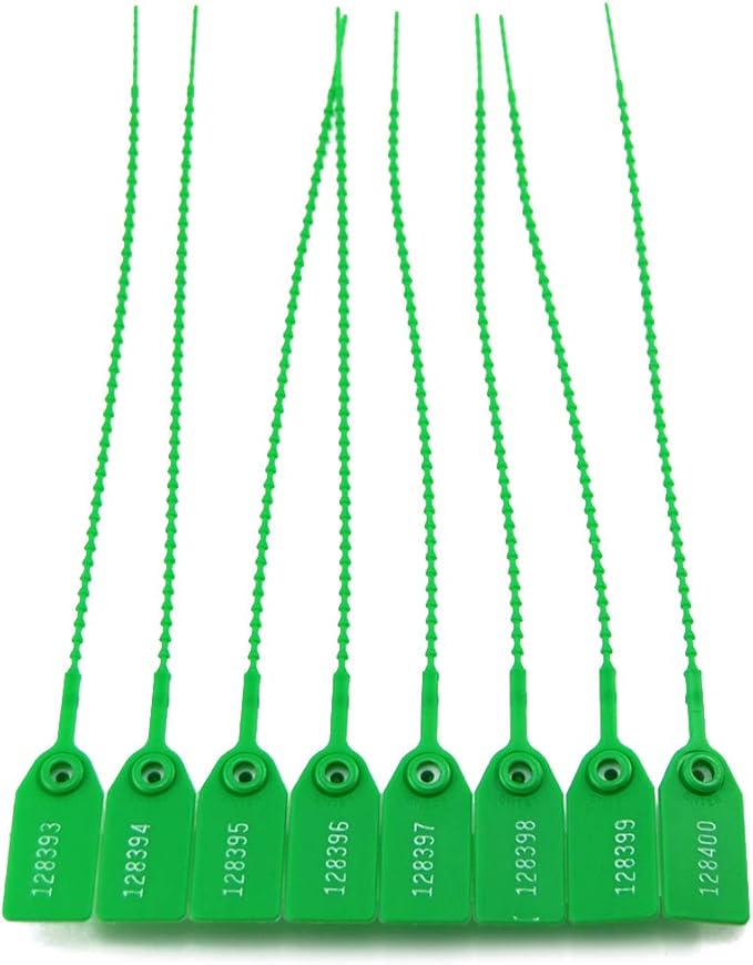1000 Numbered Plastic Security Seals Pull Tight Tamper Evident Tags Disposable Self-Locking Zip Ties Pull Tite Tags for Fire Extinguisher 250mm (Green)