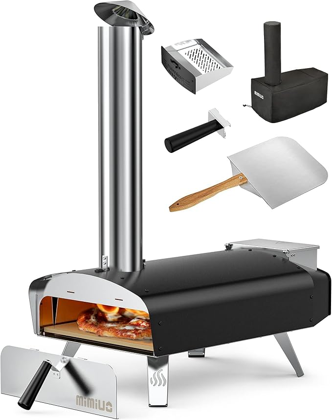 Mimiuo Outdoor Pizza Oven Wood Pellet 12" Pizza Ovens with Pizza Stone and Pizza Peel, Portable Wood-Fired Pizza Oven Pizza Stove for Backyard and Outside (Classic W-Oven Series)