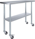 AmGood 48" Long x 18" Deep Stainless Steel Table with Casters