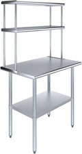 Amgood Stainless Steel Work Table Double Tier Overshelf | NSF (24" x 36" Work Table + 12" Overshelf)