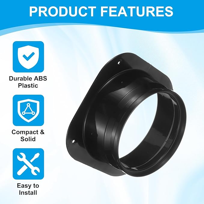 PATIKIL 5 Inch Duct Connector Flange, 3Pack Plastic Straight Pipe Flange Dryer Vent Connector for Air Heating Cooling Ventilation HVAC System, Black