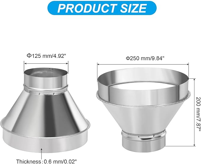 PATIKIL 10 Inch to 5 Inch Round Duct Reducer Increaser Connector, Galvanized Steel Air Duct Adapter Pipe Fitting for Bathroom Kitchen Inline Ventilation Systems, Silver Tone