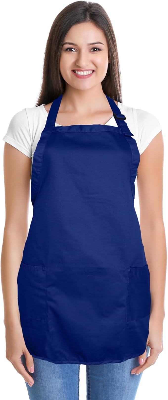 DALIX Apron Commercial Restaurant Home Bib Spun Poly Cotton Kitchen Aprons (2 Pockets) in Navy Blue 12 Pack