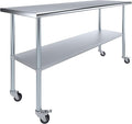AmGood 72" Long x 24" Deep Stainless Steel Table with Casters