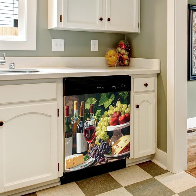 Red Wine Dishwasher Magnet Cover Red Wine Oil Painting Abstract Dishwasher Decorative Cover Front Dishwasher Door Cover Reuseable Dishwasher Cover for Kitchen Refrigerator Home Appliances 23" X 26"