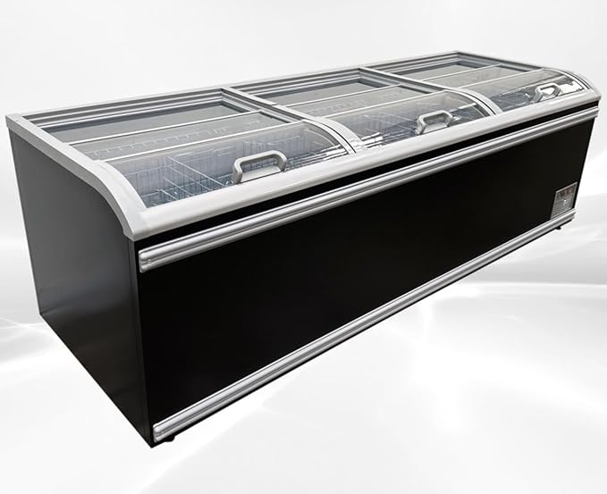 Chest Freezer for Supermarket Meat Freezer Glass sliding Door 98" Black Showcase Freezer Curve Display Top w/Storage Baskets 26 Cu.Ft HN25A-U