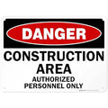 Danger Construction Area Sign, Authorized Personnel Only Sign, 10x14 Inches, 55 mil Thick HDPE (high Density polyethylene), Made in USA