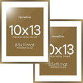 Homeforia 10x13 Bronze Picture Frame, High End Metal 10x13 Brass Frames with Mat 8.5x11, 10 x 13 Poster Frames Matted to 8.5 x 11 inch Photo, 10 by 13 Bronze Frames, Tempered Glass, Wall Kit, Set of 2