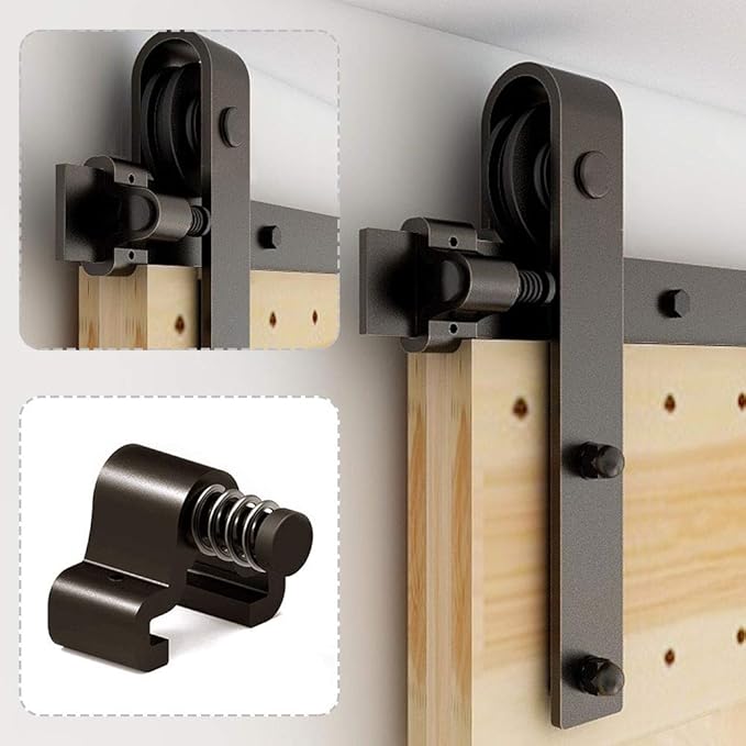 CCJH 8.2FT Single Sliding Barn Door Hardware Kit Black Basic Roller Carbon Steel Hanger Flat Track System for Closet Kitchen 1 Door 49 inch Wide