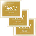 Homeforia 16x20 Diploma Frame Gold, High End Metal 16 x 20 Gold Certificate Frames with Mat 14 x 17, 16by20 Document Frame Matted to 14x17, Graduation Degree Frames, Tempered Glass, Wall Kit, Set of 3