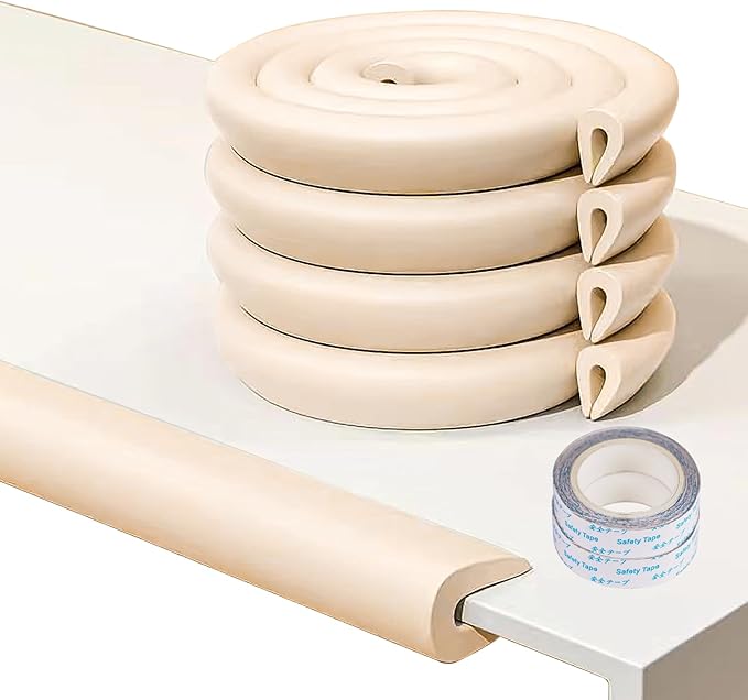 Baby Proof Edge Protectors 2-Pack (8Ft Total) - Ultra-Soft Foam U-Shaped Corner Guards for Table,Desk,Furniture - 4 Colors Safety Bumpers for Sharp Edges Under 2cm(Beige)