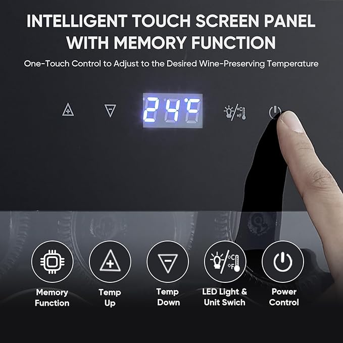 Mini Wine Fridge-Black, 18 Bottles Low Noise Compressor Wine Cooler, Freestanding Wine Cellar with Glass Door and Digital Temperature Control, 14 Inch Wine Refrigerator for Bar, Home & Office
