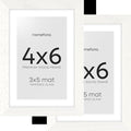 Homeforia White Picture Frames 4x6, High End Oak 4x6 Wooden Frame with Mat 3x5 Art, 4 x 6 White Wood Frames Matted to 3 x 5 inch Photo, 6by4 Wall or Tabletop Frame, Tempered Glass, Wall Kit, Set of 2