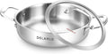 DELARLO Tri-Ply Stainless Steel 10 Inch Frying Pan 3QT Saute Pan With Lid Kitchen Skillets Induction Compatible Chef Cooking Pan Dishwasher & Oven Safe