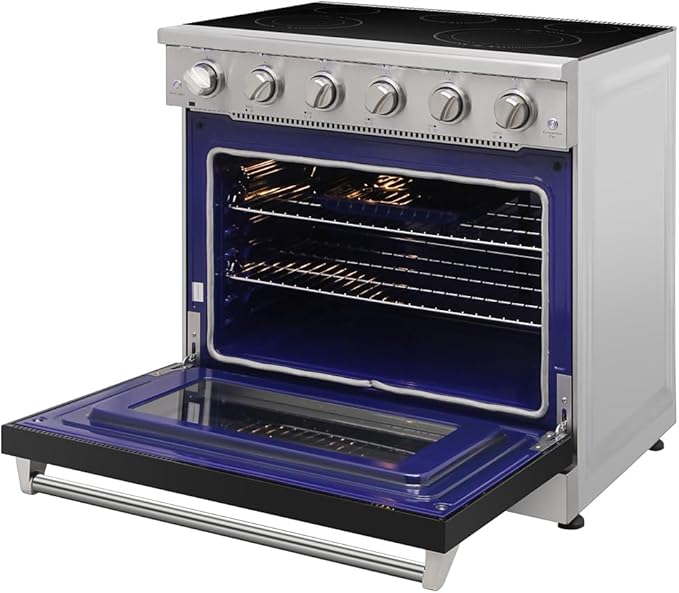 KOSTCH 36 inch Professional Electric Range with 5 Heating Elements Cooktop, 6.0 Cu. Ft. Convection Oven Capacity,Electric Stove Smooth Glass Top, in Stainless Steel KOS-36RE06H (Black)