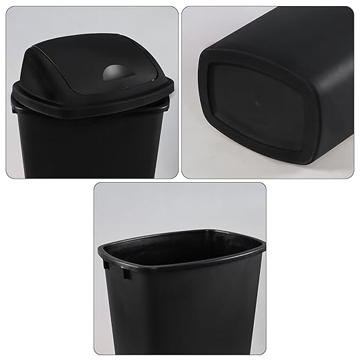 4 Packs Kitchen Trash Can 13 Gallon with Swing Lid, Plastic Tall Garbage Can, Large 50L Waste Bin for Home, Office, Garage, Restaraunt (Black)