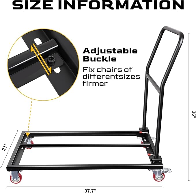 Folding Chair Dolly Cart for 25 Chairs, L-Shape Flat Stacking Chair Cart with 4 Casters, Heavy-Duty Foldable Chairs Rack, 1500lbs Capacity, for Resin, Wood, Plastic Chairs, Black