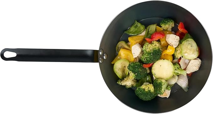 Restaurantware-Met Lux 10 Inch Fry Pan, 1 Lightweight Frying Pan - Induction-Ready, Triple-Riveted, Black Carbon Steel Cooking Skillet, Durable, For Searing, Sauteing, And Browning Food