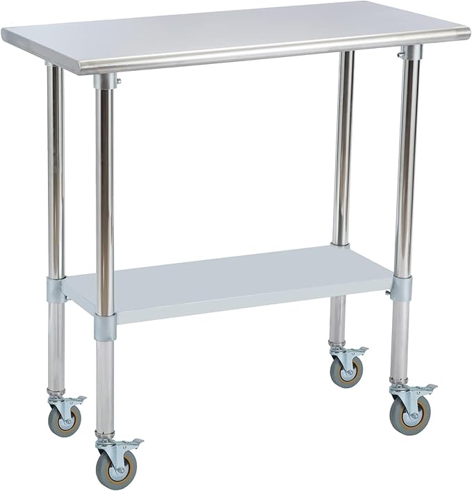 Stainless Steel Work Table 36“L x18 D, NSF Commercial Food Prep Worktable with Adjustable Undershelf and Casters for Restaurant, Home and Outdoors (36“L x18 D)