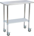 Stainless Steel Work Table 36“L x18 D, NSF Commercial Food Prep Worktable with Adjustable Undershelf and Casters for Restaurant, Home and Outdoors (36“L x18 D)