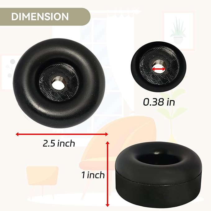 Heavy Duty Rubber Anti Vibration Feet Pads for Generators, Pressure Washers, Air Compressors, Round Rubber Bumper, 1 X 2.5 in Vibration Dampeners with Screw Kits (2 Pack)