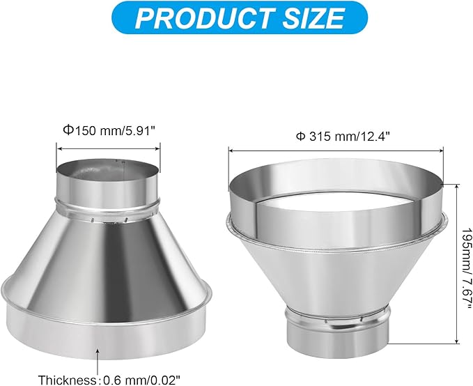 PATIKIL 12 Inch to 6 Inch Round Duct Reducer Increaser Connector, Galvanized Steel Air Duct Adapter Pipe Fitting for Bathroom Kitchen Inline Ventilation Systems, Silver Tone