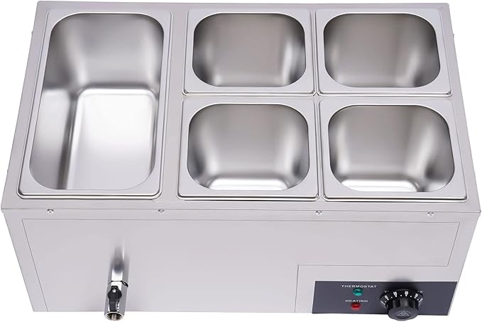 Electric Bain Marie, 600W 5-Pan Commercial Portable Steam Table Food Warmer, 20Qt Stainless Steel Canteen Buffet Warmer Electric Food Warmers and Servers for Parties, Buffets, Hotels