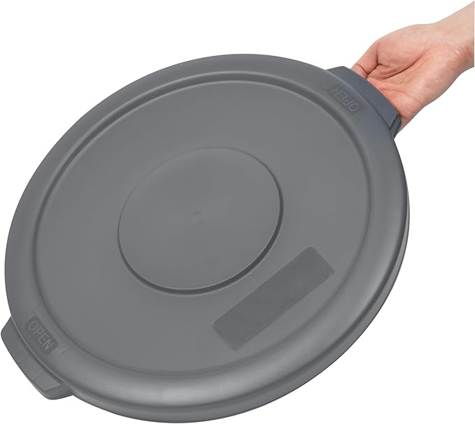 Restaurantware-LID ONLY: RW Clean Waste Container Lid, 1 Round Trash Can Cover - Waste Bin Sold Separately, For 10 Gallon Dustbin, Built-In Handle, Gray Plastic Garbage Can Cover, Heavy-Duty