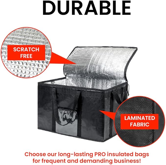 NZ home Insulated Bags for Food Delivery (3XL PRO) Grocery Shopping Cooler Bag, Pizza Delivery, Hot & Cold Catering Tote, Reusable, Foldable & Heavy Duty (4 Pack, Blue)