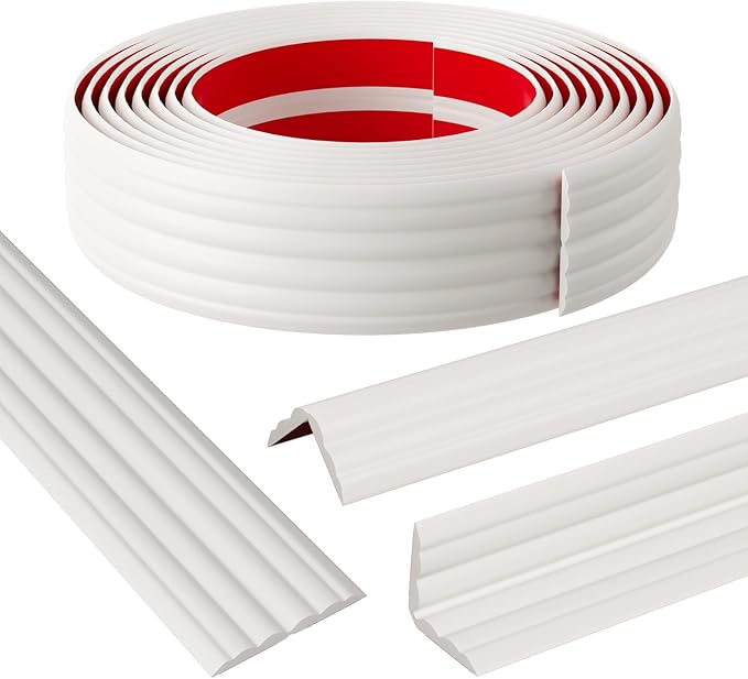 Peel and Stick Wall Corner Protector & Edge Guard, Self-Adhesive Flexible Trim Molding for Inside & Outside Corners, Wall, Countertop, 1.6" W x 20' L, White