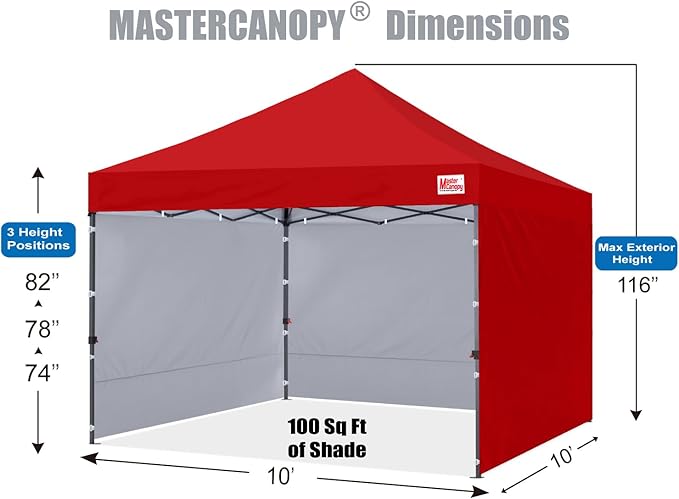 MASTERCANOPY Heavy Duty Pop-up Canopy Tent with Sidewalls (10x10,Red)