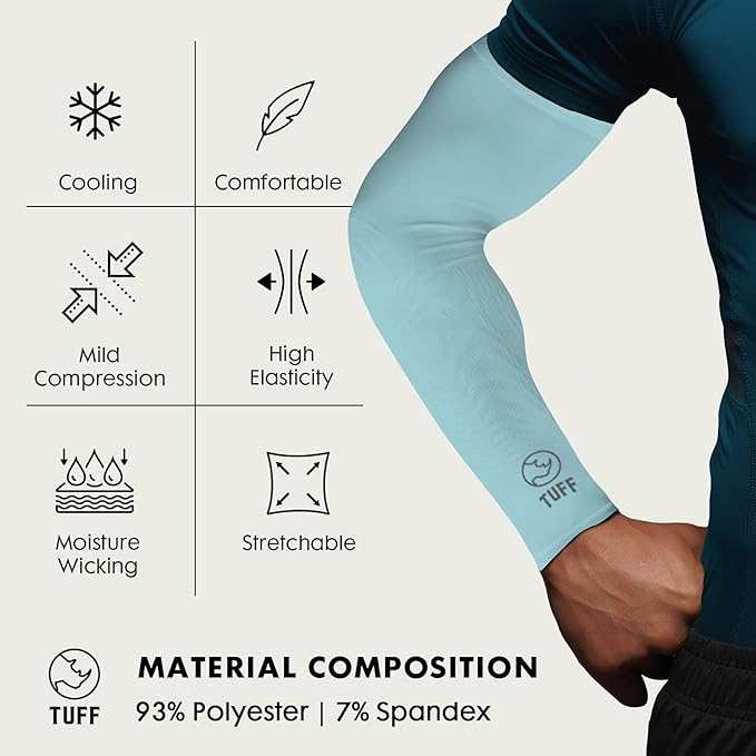 TUFF Compression Cooling Arm Sleeves - UPF 50 Arm Sleeves for Men & Women…
